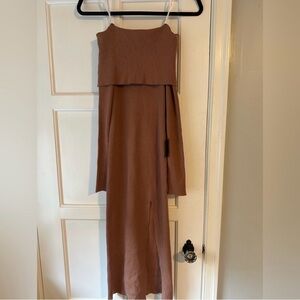 NWT Lulus off shoulder long sleeve brown sweater dress